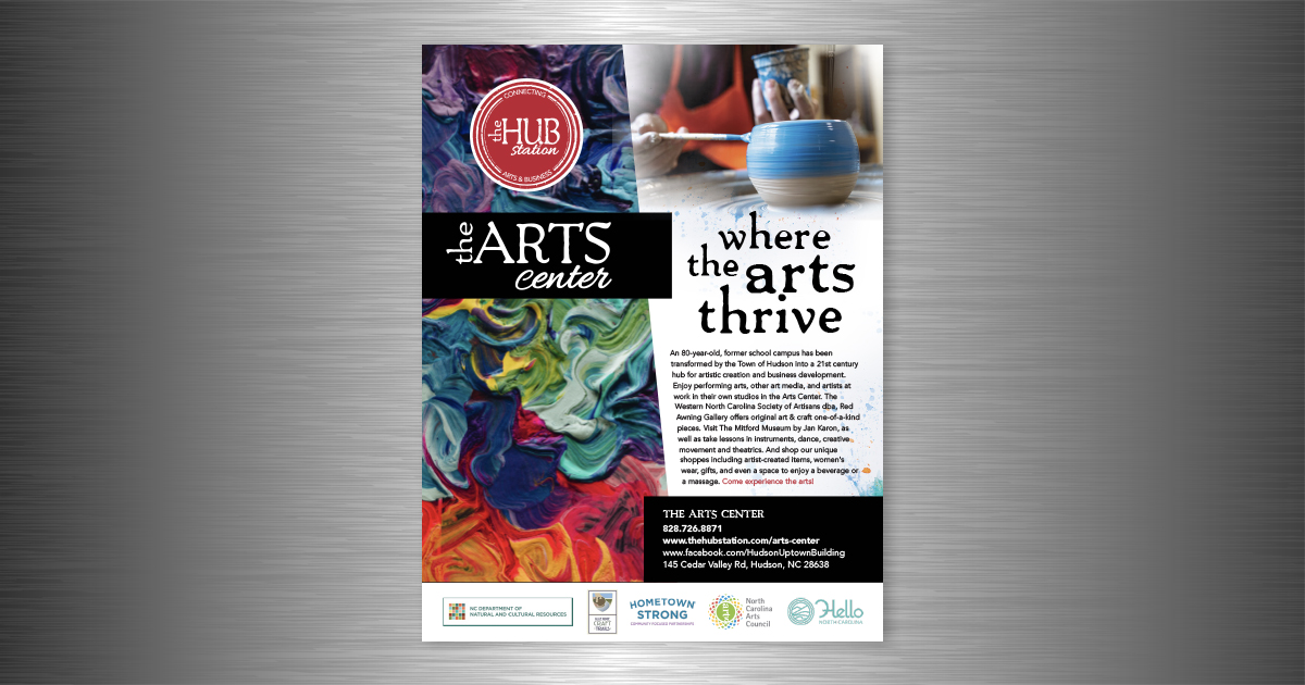 paragontweets's tweet image. Print Ad for the HUB Station Arts Center. #adagency #paragondesign #HUBstation #artscenter