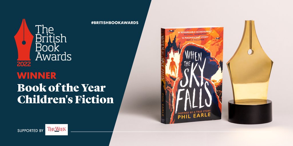 And the winner for Book of the Year - Children's Fiction (supported by @TheWeekJunior) is... @PhilEarle for WHEN THE SKY FALLS! Described by our judges as 'heartfelt, movingly written, and a remarkable achievement’! @AndersenPress #BritishBookAwards #Nibbies ✒️📚🏆