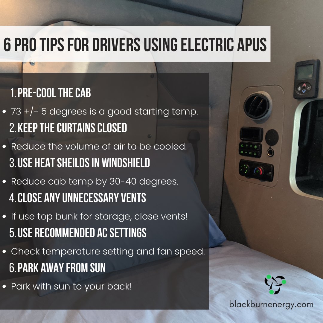 BlackburnEnergy's tweet photo. Here's a cheat sheet for you to share with your drivers to help them maximize the performance of the electric AC! Like and share! A more in-depth blog post can be found here: https://t.co/g3c59fzRCZ
#relgen #hybridcharging #electricapu #drivers #cheatsheet #coasttocoast #longhaul https://t.co/sR4EUieAHK