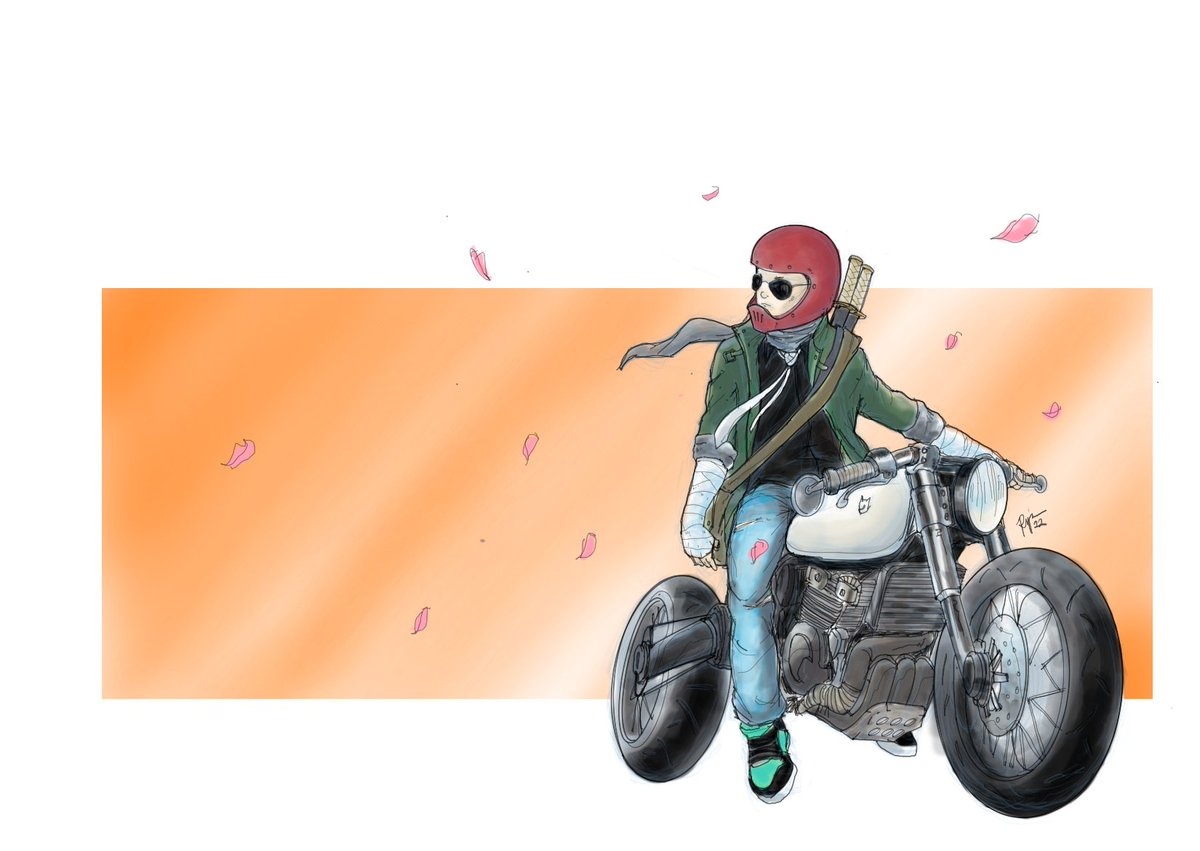 ryemarifosque's tweet photo. Cant sleep again. So I drew.

#originalcharacter 
#digitaldrawing 
#digitalart
#autodesksketchbook
#motorcycles
#motorcycleart
#caferacerart
#caferacer https://t.co/94y1ussic1