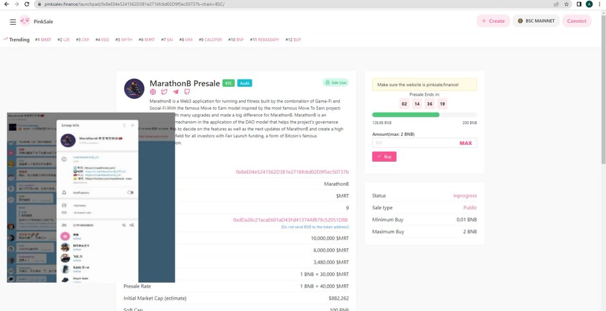 ⚠️⚠️⚠️ PLEASE AWARE OF THIS SCAM! ⚠️⚠️⚠️

THIS IS NOT US!
That presale link is PinksaleV
We haven't listed any of our selling round on Pinksale yet.

Don't lose your money to them !!!!!!🤡

Official 🇨🇳Chinese chat: t.me/marathonB_China
Other community: t.me/marathonb_chan…