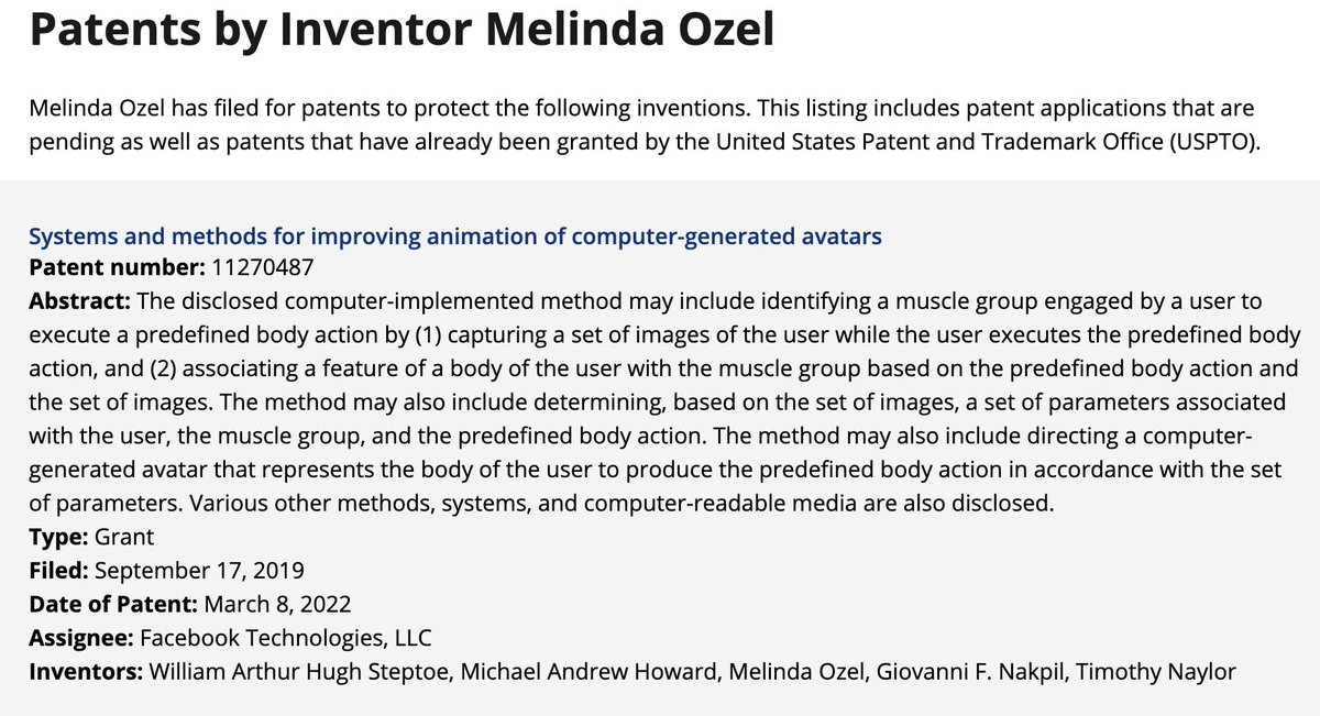 MelindaOzel's tweet photo. Yooo!! One of the patents I worked on with @GioNakpil was granted this year! Now I am a double inventor: https://t.co/tMADFY6wLM 💡 #avatars #patent #facetech #virtualhumans #animation https://t.co/7YUmZQcPqT