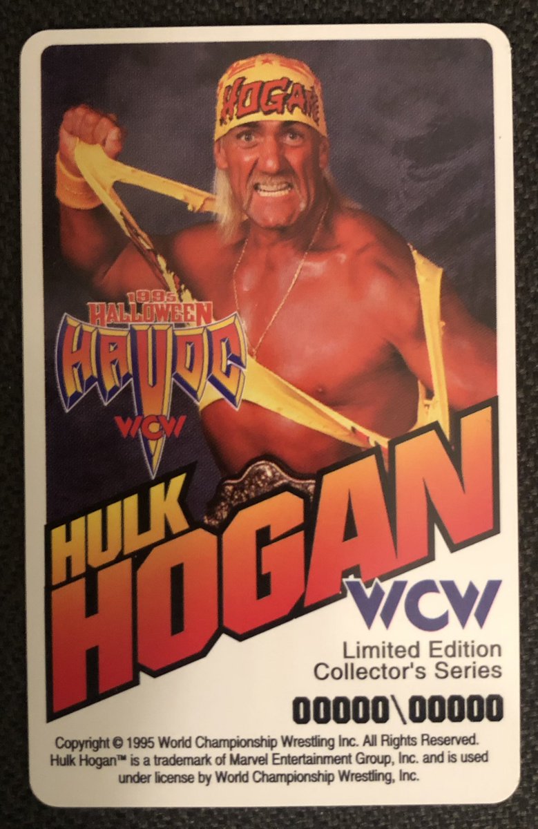 WrestlingTradi2's tweet photo. Wrestling phone cards are a thing, right? 😁
You might find these with backs scratched off and even low numbered ones. But, you probably won’t find this specially numbered one. 😉 #wrestlingcards #thehobby #tradingcards #Hogan #phonecards #WCW https://t.co/3ghDLoyKTC