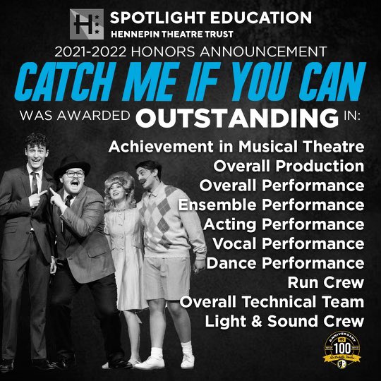 DLSislanders's tweet photo. Congratulations to the cast and crew of @DLSTheatre’s Catch Me If You Can on taking home TEN outstanding production awards through @spotlightmn! 

This marked a clean sweep of awards across all our possible production categories. 

#IslanderExcellence #100YearsofDLSTheatre https://t.co/ZqkqN7WZeN
