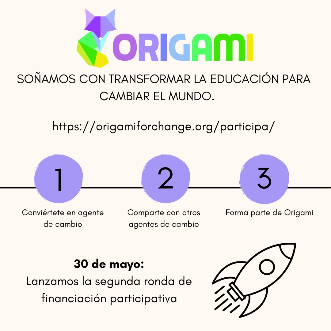 En Origami for Change seguimos soñando con transformar la educación para cambiar el mundo. 
Para saber como tu puedes participar como agente de cambio, entra en nuestra página web:  
origamiforchange.org/participa/
Es un sueño de muchas personas, y la realidad se hará entre todas.