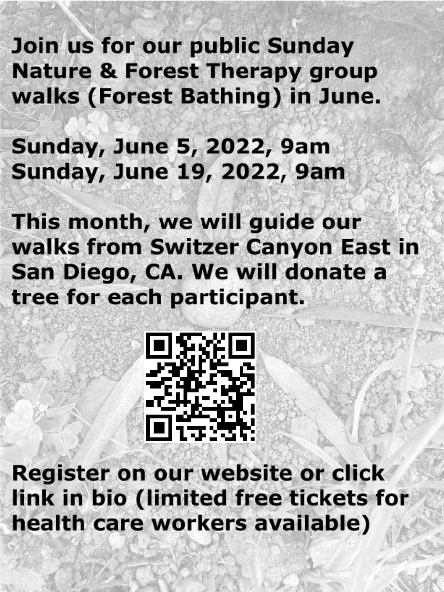Do you want to start your week refreshed and full of energy? Register for our June forest bathing walks here: bit.ly/36ZAmbk

Quiet your #mind, connect to #nature, establish #roots. 🌵 #naturetherapy 🍁 #foresttherapy 🌳#forestbathing 🌴 #naturebathing 🌻 #shinrinyoku 🌲