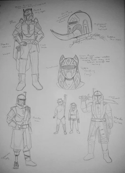 doodles of some of my Mandalorian OCs from a covert I'm working on~ 