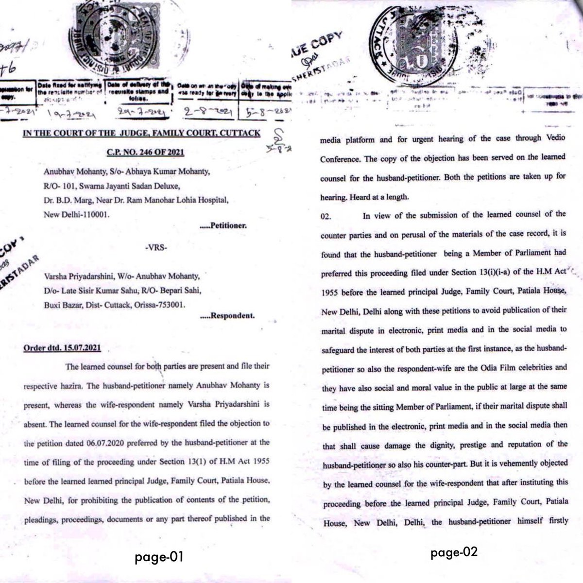 AnubhavMohanty_'s tweet photo. True copies of Family Court’s order sheets in my Divorce case for all to know that who sincerely wanted to restrict media &amp; who strongly objected saying, nobody can stop media! But now, FIR against me! Have patience @VarshaPriyadar3🍫 It’s just the beginning!
#FaceTheTruthVarsha https://t.co/Jzff6Fesfo