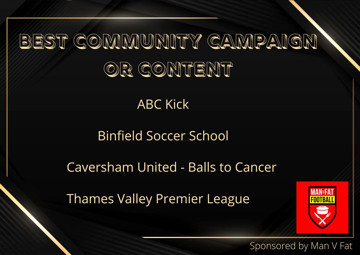 The shortlist for ‘Best Community Campaign or Content’ as sponsored by Man v Fat. #BFA2022 #footballinberkshire