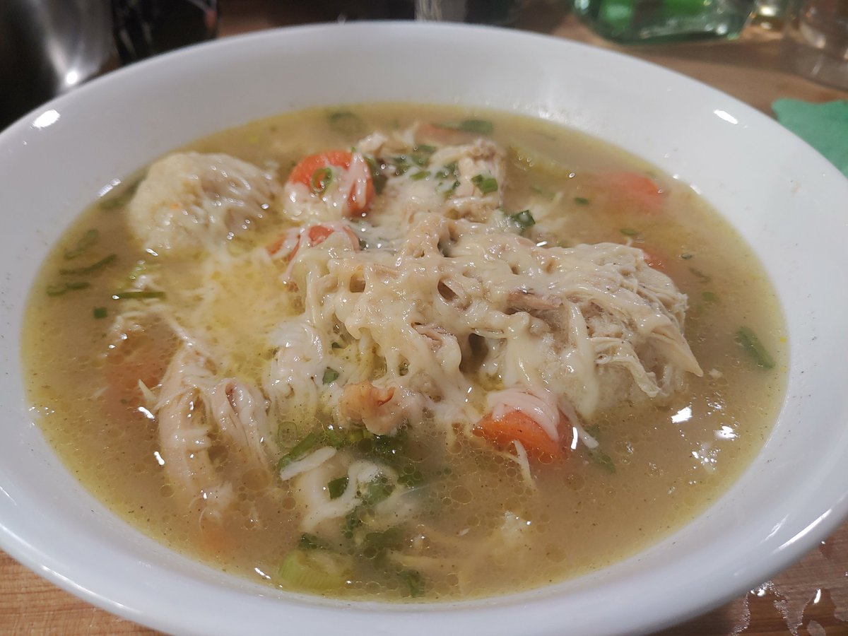 Ereshkigal234's tweet photo. I made some homemade matzo ball soup. I did melt some parmesan on top so don't come for me.  Two whole roasted chickens in this soup.
#matzoball #food #foodlover #homemade #cook #nomin https://t.co/QutDRD2woi