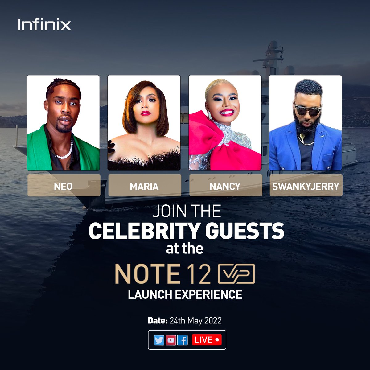 InfinixNigeria's tweet photo. We are set to take the #InfinixNote12VIPLaunch to a whole new level.
Join the extreme thrills and sweet moments of the #InfinixNote12VIPLaunch with @NancyIsime , @NeoAkpofure, @swankyjerry1 & @MariaChike tomorrow live on our social channels and Youtube.
Time :4:00 PM https://t.co/5LZ6ChfD6q