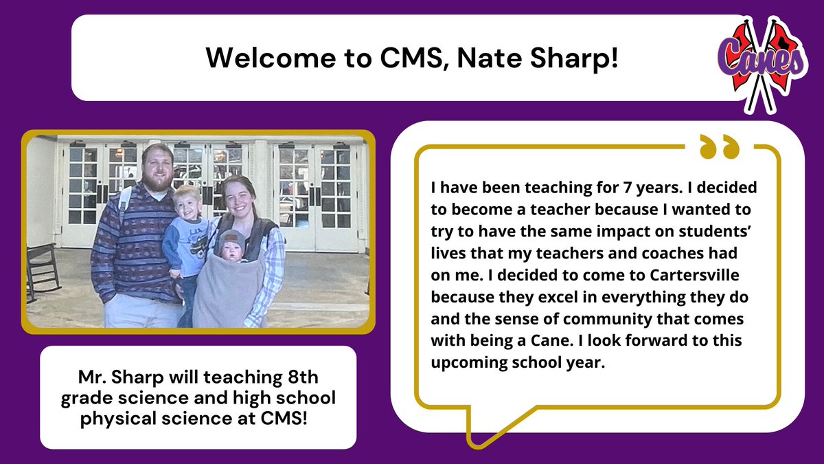 CMSCanes's tweet photo. Welcome to CMS, Nate Sharp! #GoCanes #LearnLikeACane https://t.co/EGrPtwuHhT
