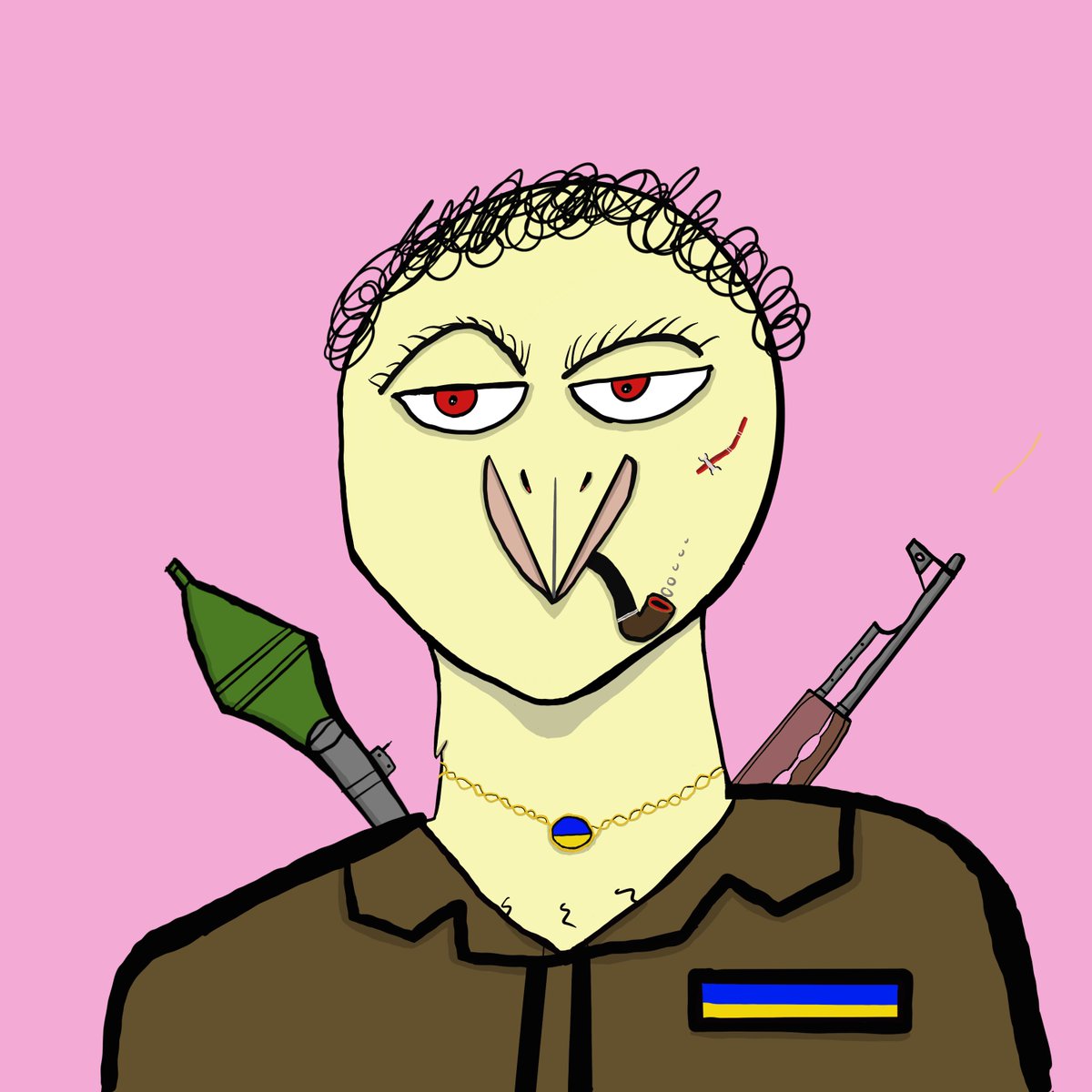 Fightnightgale's tweet photo. This is Fighting Nightingale #6, he loves his smokes, but don't get it wrong, he is a fierce warrior, one of the best out there. He comes from a military town in the hills outside Kyiv 💥

 #NFT #NFTart #NFTcommunity #NFTs #NFTdrop #openseanft  #helpukraine #standwithUkraine https://t.co/G0OQfuuUvp