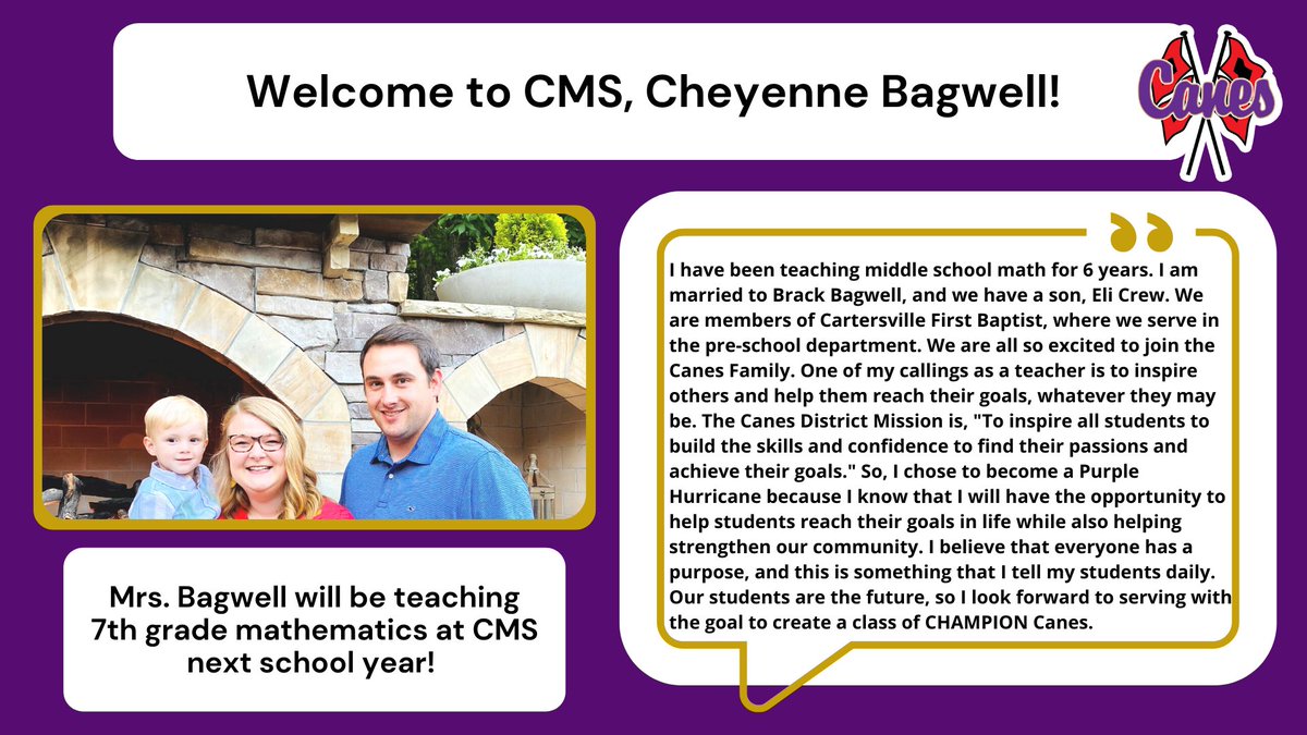 CMSCanes's tweet photo. Welcome to CMS, Cheyenne Bagwell!  #GoCanes #LearnLikeACane https://t.co/H0t2y57Fsf