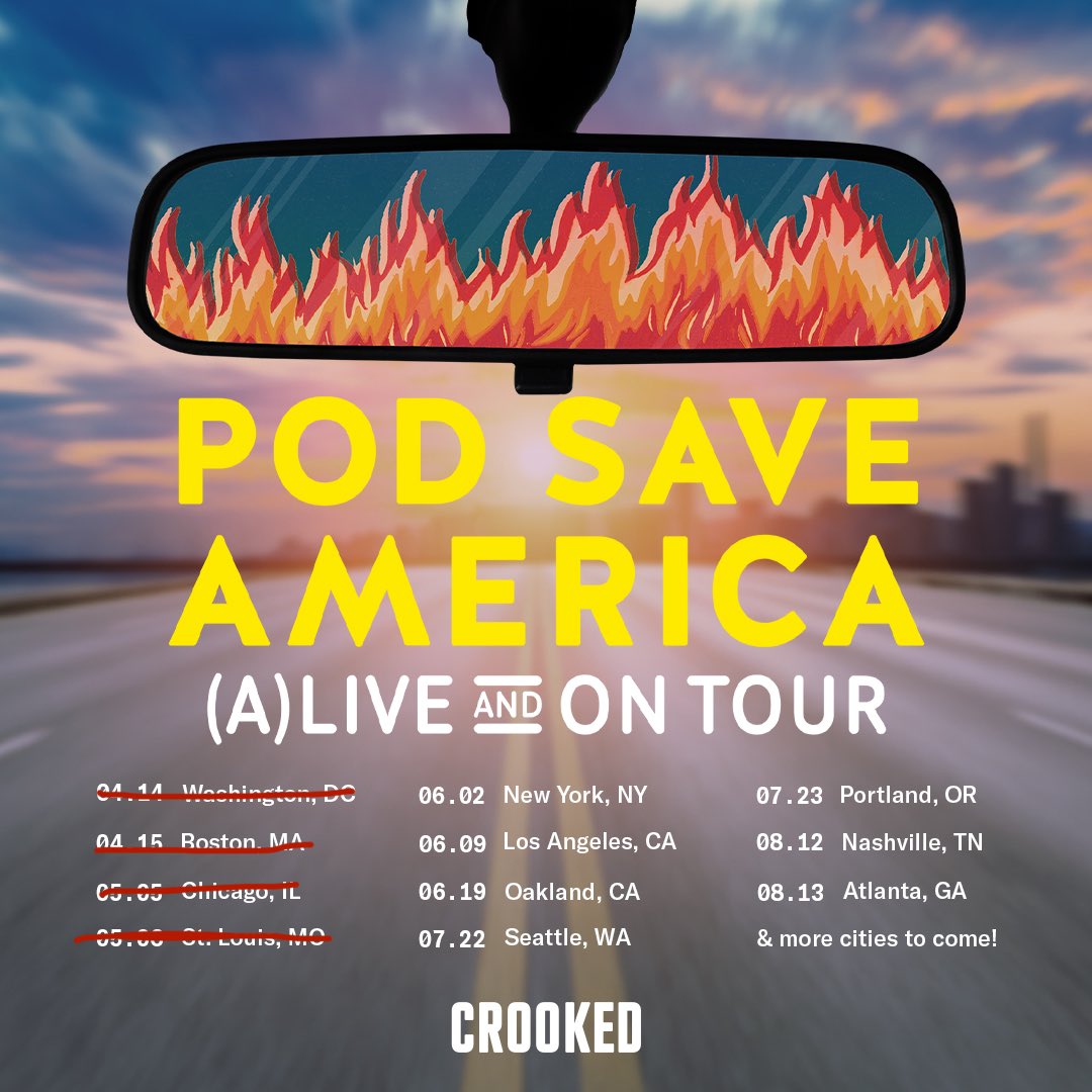 PodSaveAmerica's tweet photo. We're doing this thing where we record the podcast but you get to be a part of it! It's fun it's called "tour"

Come hang out with us:
https://t.co/cJOJK4nSbs https://t.co/umdkUbQwPu