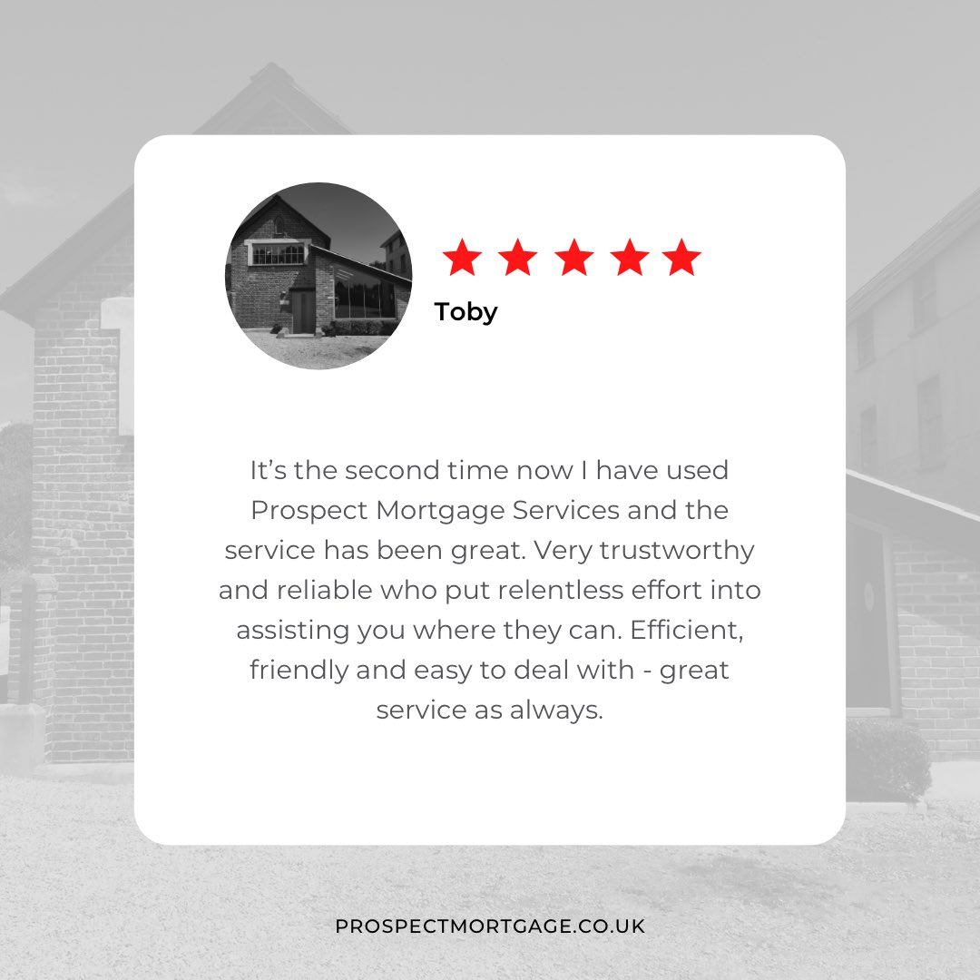 ⭐️⭐️⭐️⭐️⭐️

It’s great to know we are able to help clients getting their #mortgages times and time again. 

Whether you’re a returning client or a first time buyer the team here at #Prospect are ready to help!