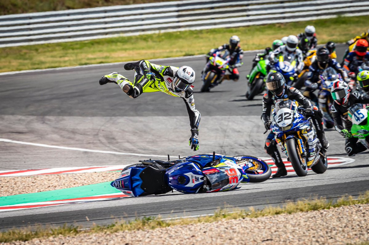 PeterBom4's tweet photo. Spend another @superbikeidm  race weekend with the team with the best combination of professionalism and fun, Eder Racing. 
Less fun was this crash of Thomas Gradinger, especially because it happened already in the warmup lap of the race. https://t.co/409MLKQd4Y