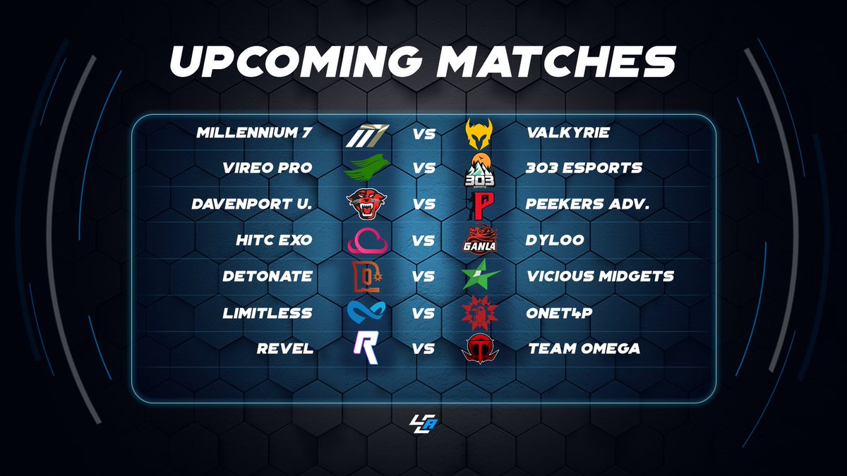 Tonight's 9pm matches covered by LCA! 🚨

⚔️ <a href="/OfficiallyM7/">Millennium 7</a> vs <a href="/ValkyrieLLC/">VALKYRIE</a> 
🎙️ <a href="/kayronaid/">aaron :)</a> 
🎙️ <a href="/AngelOfBattle07/">AngelOfBattle</a> 

⚔️ <a href="/Vireopro/">Vireo.pro</a> vs <a href="/303esports/">303 Esports</a> 
🎙️ <a href="/AllinGaming23/">AllinGaming</a> 

⚔️ <a href="/DU_Esport/">Davenport Esports</a> vs <a href="/PeekersAdv/">Peekers Advantage</a> 
🎙️ <a href="/GrimyRannarr/">Freddie</a> 

⚔️ @hitcgg vs #DYLOO
🎙️ <a href="/Dugaid_/">Dugaid</a> 

⏰ 9pm EST

1/2