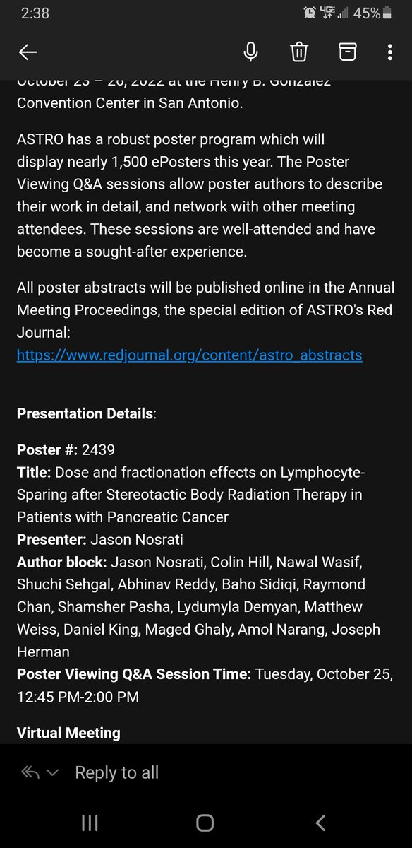 Jason D. Nosrati, MD (@jasondnosrati) on Twitter photo Humbled to be accepted as first author to share two research projects on #pancreaticcancer and #prostatecancer at #ASTRO2022
Thank you to everyone involved for your hard work and support. <a href="/PottersMD/">Louis Potters, MD</a> <a href="/JoeHermanMD/">Joseph Herman MD, MSc, MSHCM</a> <a href="/NorthwellHealth/">Northwell Health</a> Humbled to be accepted as first author to share two research projects on #pancreaticcancer and #prostatecancer at #ASTRO2022
Thank you to everyone involved for your hard work and support. <a href="/PottersMD/">Louis Potters, MD</a> <a href="/JoeHermanMD/">Joseph Herman MD, MSc, MSHCM</a> <a href="/NorthwellHealth/">Northwell Health</a>