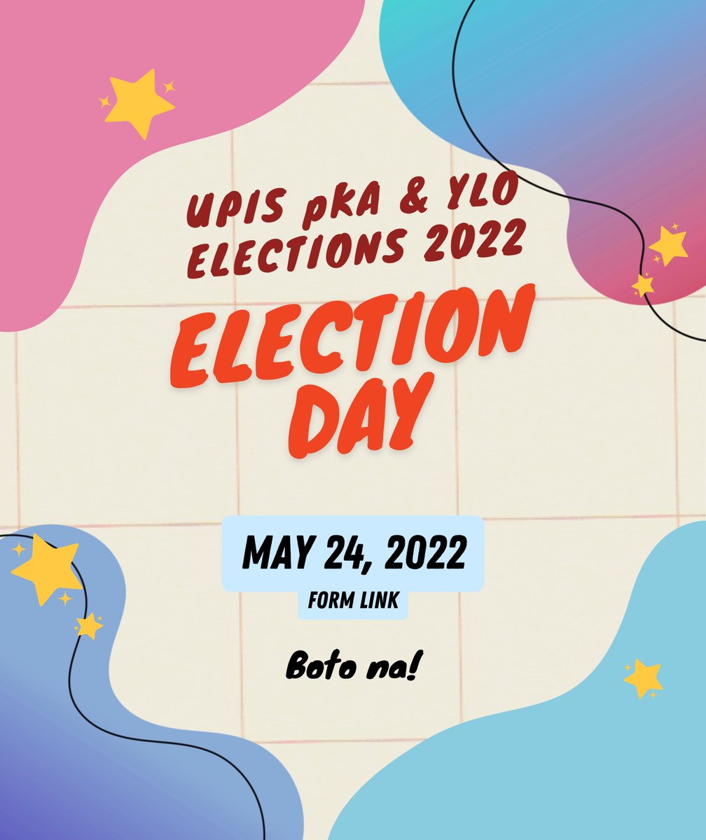 upisPKA's tweet photo. Excited na ba kayo bumoto? 🤩✨
Ngayong araw, Mayo 24, 2022 na ang pinakahihintay na UPIS Election Day 2022! Sana ay nakilala niyo na mula sa naganap na Campaign Period at MDA ang mga kandidatong nais ninyong iboto bilang mga susunod na student leaders para sa A.T. 2022-2023! https://t.co/kHfGFgFjOp