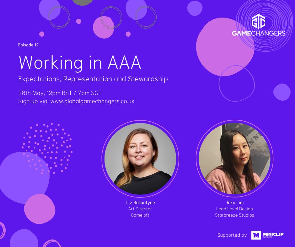 Our Art Director @ShifterCreative is a busy bee - join her this Thursday night at 9pm AEST as she sits down with 
Rika Lim from <a href="/StarbreezeAB/">Starbreeze Entertainment</a> to discuss their experiences and challenges working in AAA studios!

RSVP here: eventbrite.com/e/game-changer…