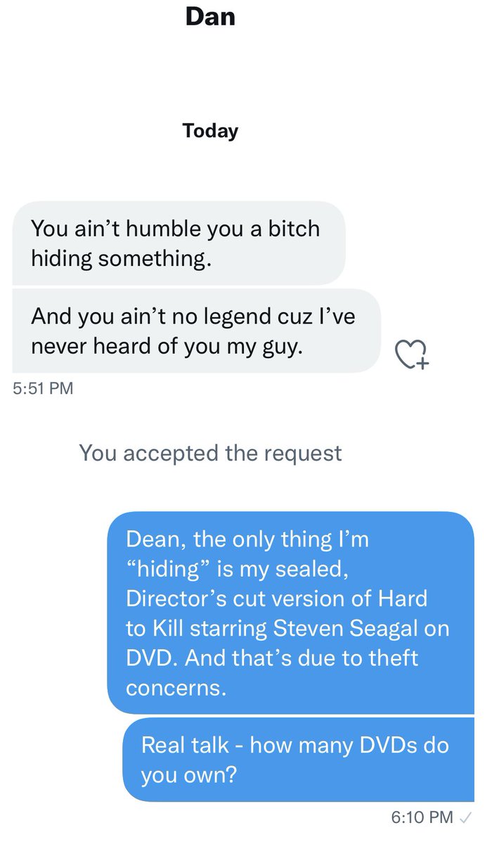 3YearLetterman's tweet photo. Not trying to ruin everyone’s evening, but Dean has entered my DMs, and he is a touch upset that he’s never heard of me https://t.co/pv2uAmDonE