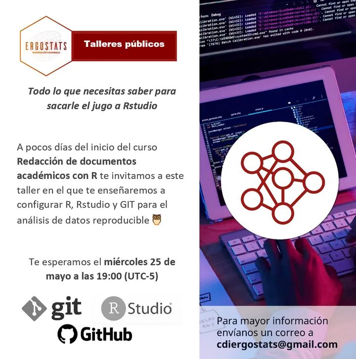 ergostats's tweet image. Todos invitados a este taller en el que aprenderás a configurar el ambiente de trabajo en la interfaz de #RStudio Escribenos a WhatsApp 👇👀

wa.link/6cy326