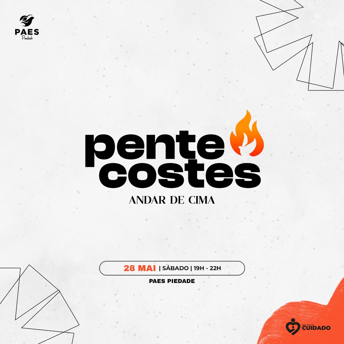 somospaes's tweet photo. No próximo dia 28 de maio, às 19h, aqui na PAES Piedade, estaremos juntos celebrando o Pentecostes com um momento muito especial chamado “ANDAR DE CIMA”. 🔥🕊

Você não pode ficar de fora.

Ah, é totalmente gratuito, só chegar! ☺️ 

#pentecostes #AndarDeCima #PAESpiedade https://t.co/Ret5mxdOEa