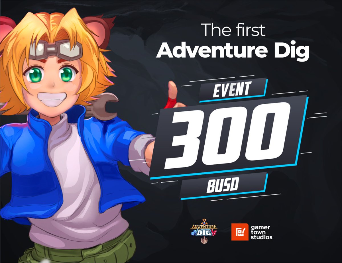 gamertownST's tweet photo. We have the pleasure to announce the first Adventure Dig's Event!
300.00 BUSD in prizes.
Will distribute 6 different prizes of 50 USD directly to the winner's wallet.
Access the website and download the game. Be ready! This event will happen in JEWELIA server! https://t.co/oj3cfxnxuE
