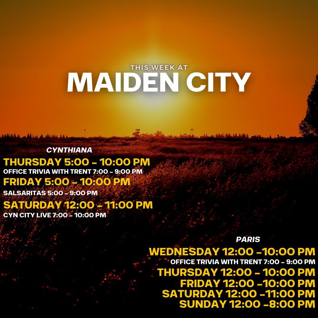 maidencitybrew's tweet photo. Hey guys! First off, Congratulations to all of the graduating Seniors in Harrison and Bourbon County this week! We've got a loaded weekend for everyone! See you soon! #mcbrewingco #cynthianaky #kycraftbeer #parisky https://t.co/OkLer1TBzd