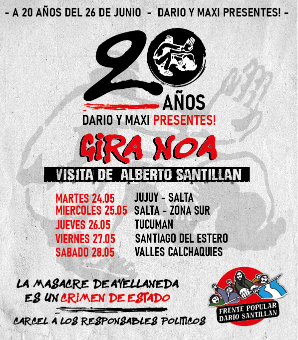 FPDS_Oficial's tweet photo. La masacre de Avellaneda es un crimen de Estado: a casi 20 años, seguimos reclamando justicia completa para Darío y Maxi. 
Con actos, marchas y la presencia de Alberto Santillan, diremos en el norte argentino: Salta, Tucuman, Santiago, Jujuy, Darío y Maxi presentes!!! 🖤❤️✊🔥 https://t.co/AVftDsvhaB