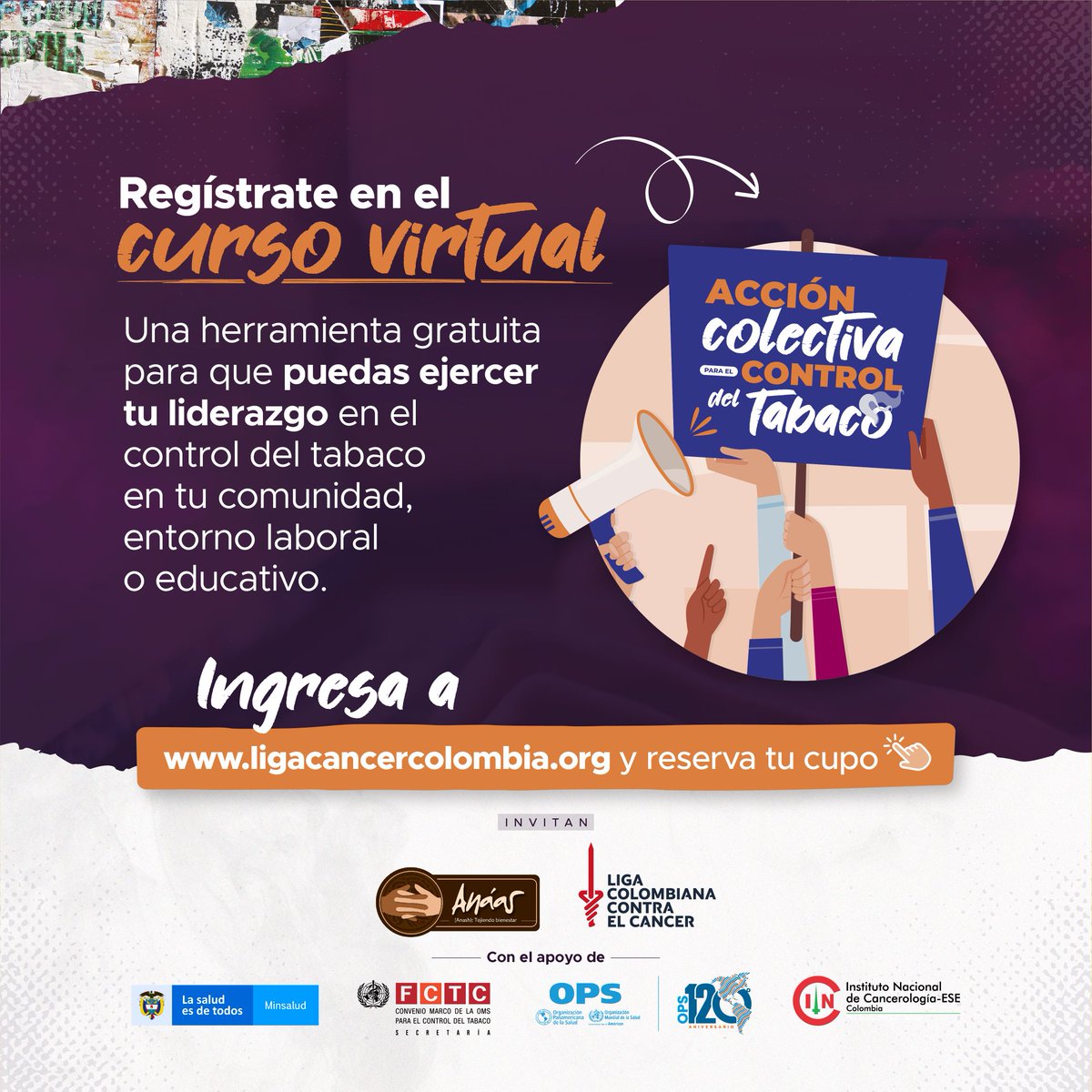 ¡INSCRIPCIONES ABIERTAS!📣 ¡Buscamos líderes en todo el país que quieran apoyar al país en el control del tabaco ‼️ La Liga Colombiana contra el Cáncer lanza el Curso virtual de liderazgo ‘Acción Colectiva para el Control de Tabaco’, un programa académico gratuito y certificado.