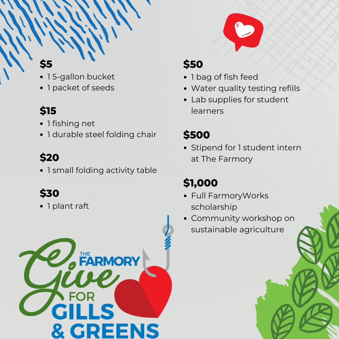 Every dollar makes a difference. Please consider making a donation to help The Farmory provide education to youth and adults, produce baby fish for growers, lend business support to entrepreneurs, and help maintain food security in our community. 🐟🥗 #makeadifference #growth