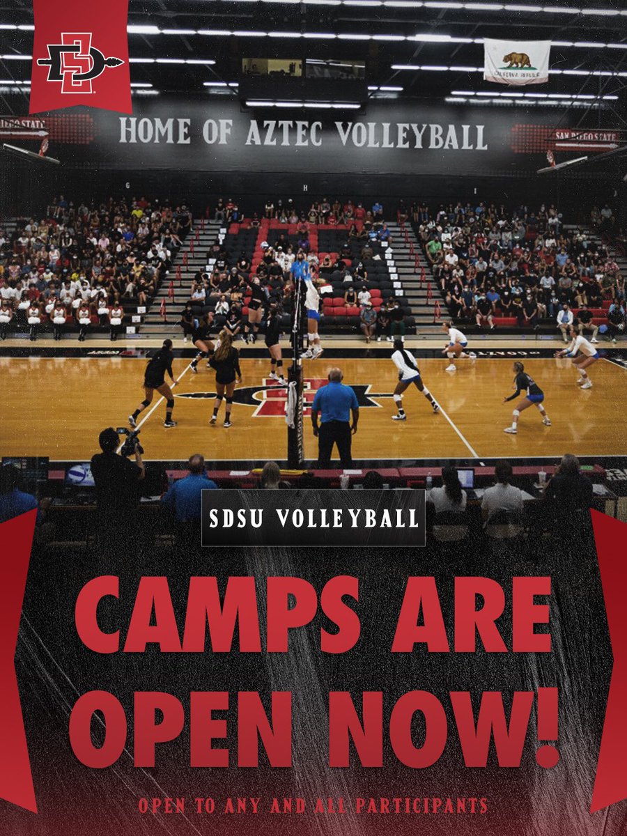 AztecVB's tweet photo. 🚨ATTENTION🚨
Aztec Nation: CAMPS ARE BACK! We are extremely excited to announce the OPEN REGISTRATION for Summer ‘22 Aztec Camps! It’s a small and limited amount of space and camps. REGISTER TODAY to secure your spot! For more info #aztecvolleyball #goaztecs https://t.co/ZcyLArlC0t