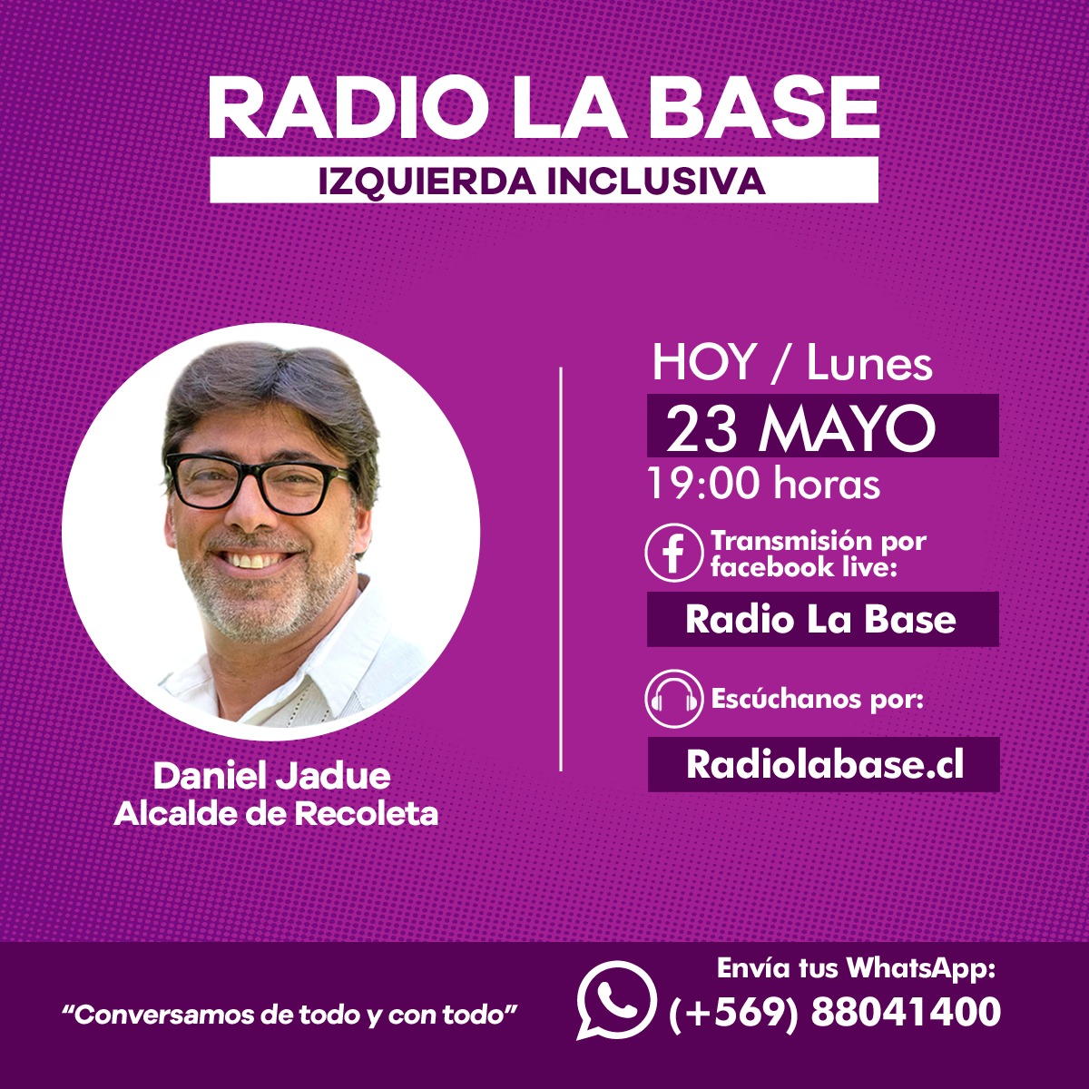 danieljadue's tweet photo. Desde las 19:00 horas estaré en radio @radiolabase de San Antonio, conversando sobre la nueva Constitución, contingencia y cómo vemos el futuro de nuestro país. Programa será transmitido por Facebook y por https://t.co/oQpGFynZgL Nos vemos! https://t.co/xIXWcT76BJ