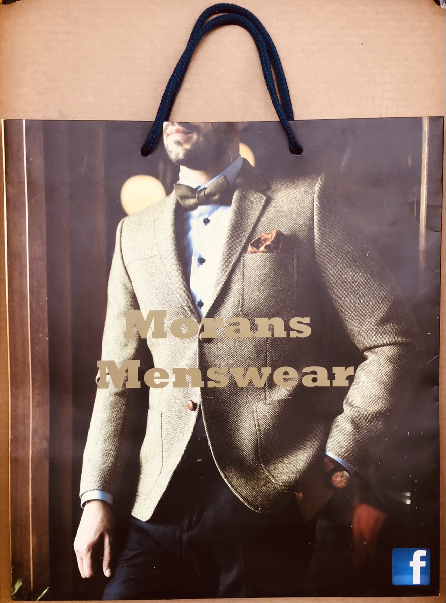 OldThurles's tweet photo. The evolution of the Moran’s Menswear bag, Friar St., Thurles, from plastic to paper. Paper &amp; card so much better. 🕴️@Designedly_ @ThurlesChamber @LegoLostAtSea @TippStudies https://t.co/I0n2AMCc08