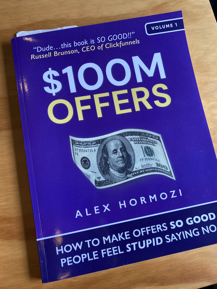 Recently wrapped up “$100M Offers” from <a href="/AlexHormozi/">Alex Hormozi</a>

Absolutely packed with timeless principles and insights for building profitable offers. My favorite: deliver unquestionable, exponential value. 

Now just need to figure out how to grow a killer mustache like Alex.