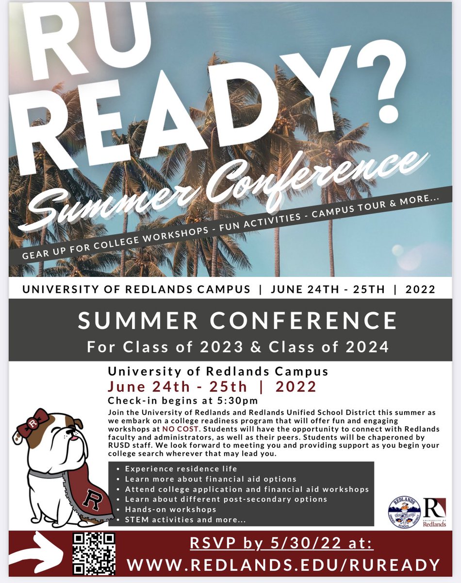 REVCareerCenter's tweet photo. Class of 2023 and 2024: it’s not too late to sign up for the FREE RU Ready conference this summer! @RedlandsUSD @REVHSwildcats https://t.co/8OIaYaXTvK