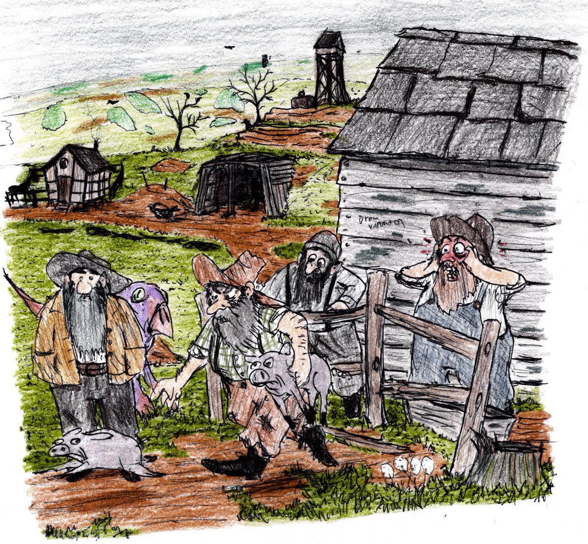 Timbukdrew1's tweet photo. Dwarfs of Montana 1893
#drawing #art #dwarf #montana #west #western #farm #dwarfs #pigs #monsters #dwarffort #fort #penart https://t.co/N8n7z5jQxT