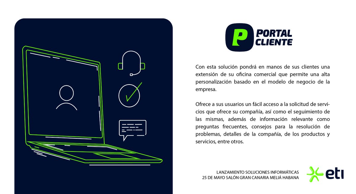 etibiocubafarm1's tweet photo. 👥Oficina comercial virtual

La solución infromática #PortalCliente te permitirá la gestión y seguimiento de las solicitudes de servicios a través de la aplicación, generar gráficos estadísticos a partir de las gestiones de tus clientes en el portal, entre otras funcionalidades. https://t.co/LSSBNx4ZCC