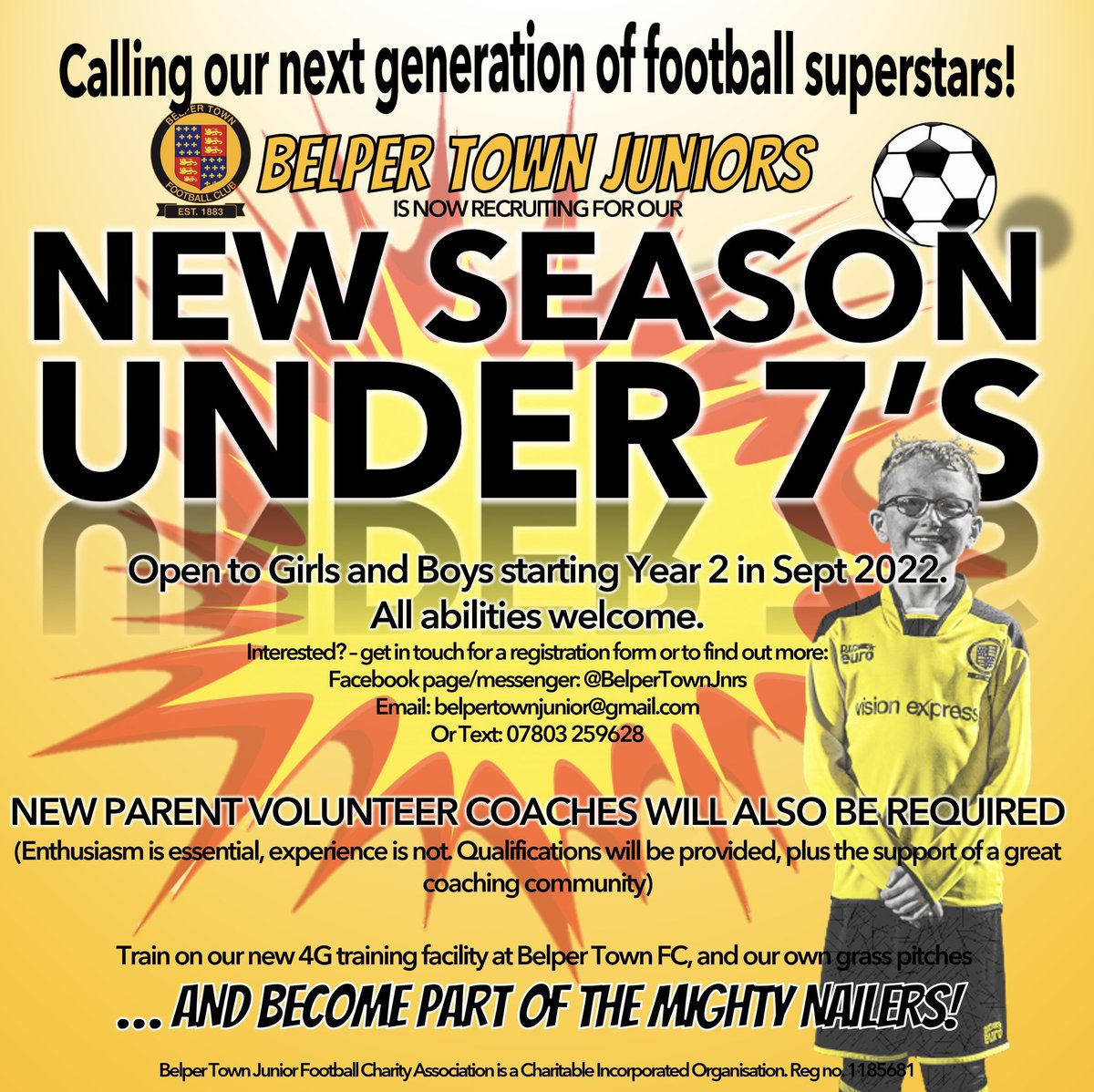 <a href="/BelperTownJnrs/">BelperTownJuniorsFC</a> is now recruiting young boys and girls starting in Year 2 in Sept, to form a new U7’s team for the new season. Pass it on!