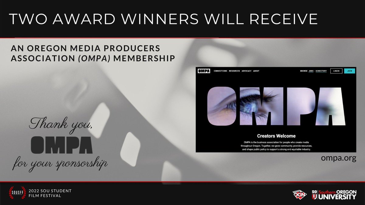 Sponsorship announcement!

Thank you so much to <a href="/ompa_org/">OMPA</a> for donating two memberships to the festival this year. Join us on June 1st to find out which filmmakers will go home with this amazing prize!
