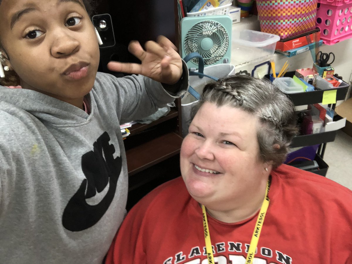 MrsK500's tweet photo. My girls asked me if they could braid my hair, I didn’t think it was long enough, but it was! 🤩 💕🎀 https://t.co/RswHKm81Z5