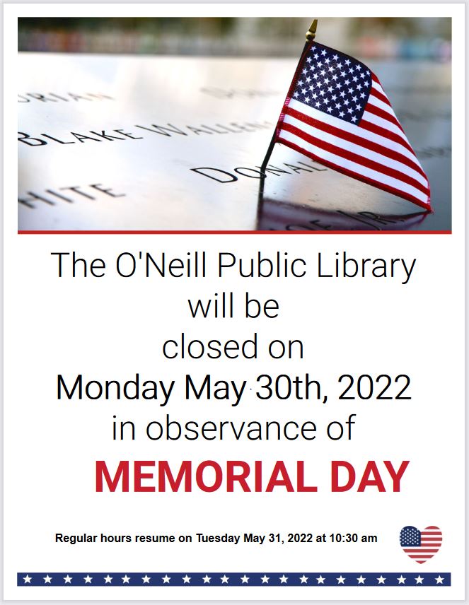 NeillPublic's tweet photo. The library is closed for Memorial Day. Take a minute to think about those who lost their lives for our country. #Librariesremember https://t.co/dJgqIrKsca