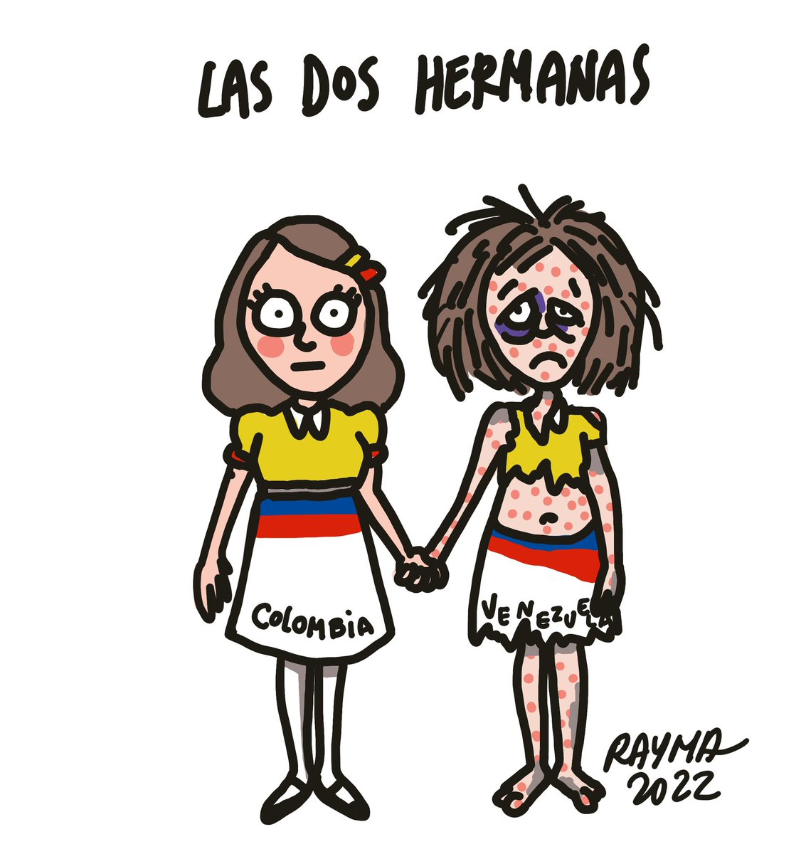 raymacaricatura's tweet photo. Las Dos Hermanas  🇻🇪🇨🇴
Cuál es el rumbo de nuestra hermana republica de Colombia, frente al desastre de Venezuela? Todos queremos un cambio... pero para bien. 
Que dificil es aprender con cabeza ajena... 
Dios salve a Colombia del mismo destino de nuestra Venezuela... https://t.co/qCxQl2XREY