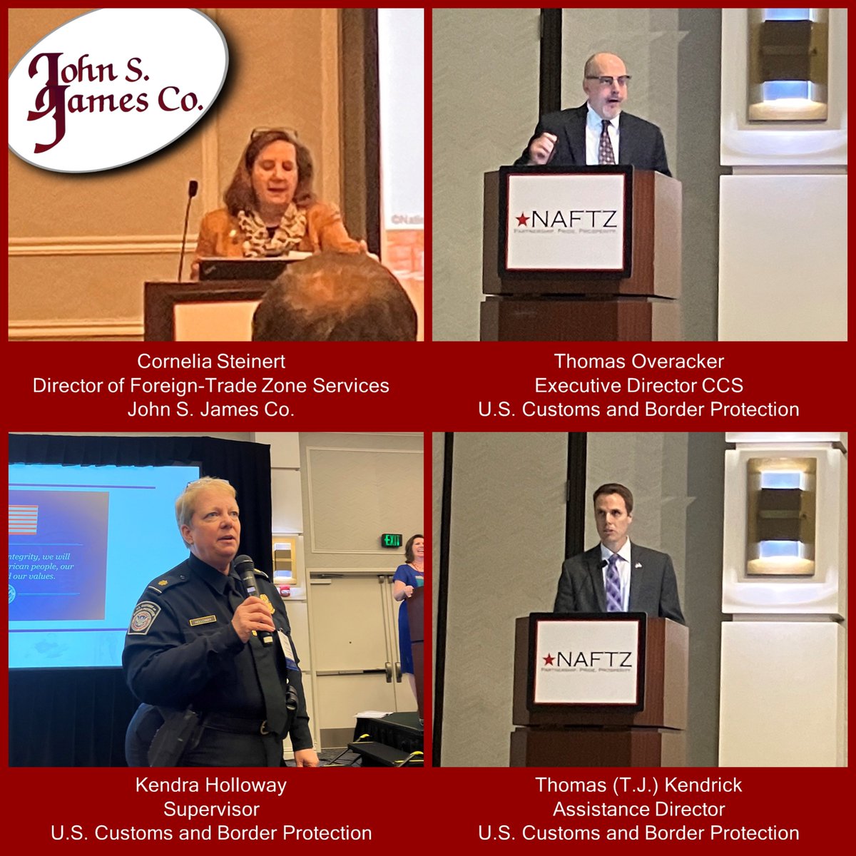 JohnSJamesCo's tweet photo. Jill James (COO), Cornelia Steinert (Dir FTZ Svcs) & Alan Drake (FTZ Ops Mngr) of JSJ are attending @NAFTZ 36th Annual Spring Seminar. Theme of seminar is 𝑭𝑻𝒁’𝒔: 𝑨 𝑲𝒆𝒚 𝒕𝒐 𝑺𝒖𝒑𝒑𝒍𝒚 𝑪𝒉𝒂𝒊𝒏 𝑺𝒖𝒔𝒕𝒂𝒊𝒏𝒂𝒃𝒊𝒍𝒊𝒕𝒚 & 𝑹𝒆𝒔𝒊𝒍𝒊𝒆𝒏𝒄𝒆.
#NAFTZSpring22 #NAFTZ https://t.co/M4LZE797k6