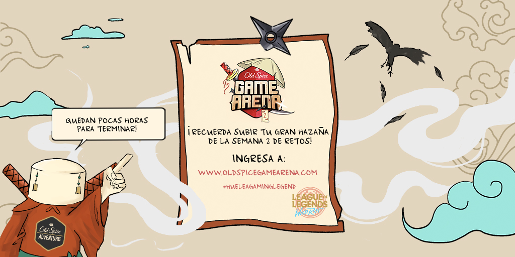 ¡La semana 2 de 5 del Old Spice Game Arena está a pocas horas de terminar!. Si aún no has subido tu hazaña para empezar a acumular puntos, podrás hacerlo ahora ingresando a oldspicegamearena.com #HueleaGamingLegend