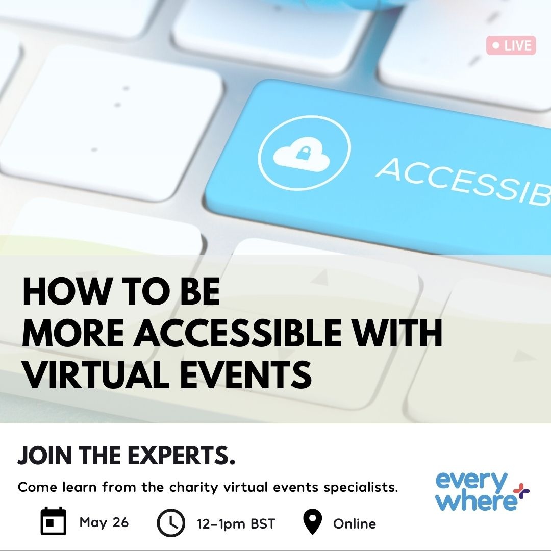 FundEverywhere's tweet photo. Since 2019 we've helped 400+ charities host nearly 1k virtual events. W/ the use of #virtualevents set to rise it’s important you plan accessibility from day 1.
 
This Thurs we'll share how you plan &amp; host accessible #virtualevents.

Register for FREE 🎟 
https://t.co/XzLiJ4qJSJ https://t.co/Fk4cpQChqc