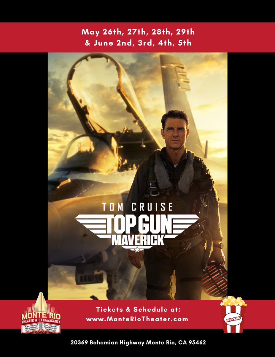It's official, and this is our introductory first-run screening at Monte Rio Theater &amp; Extravaganza so we are stoked to bring you Top Gun: Maverick. 
 
Tickets and Information are available at monteriotheater.com 

#topgun #tomcruise #topgunmaverick #maverick #firstrun
