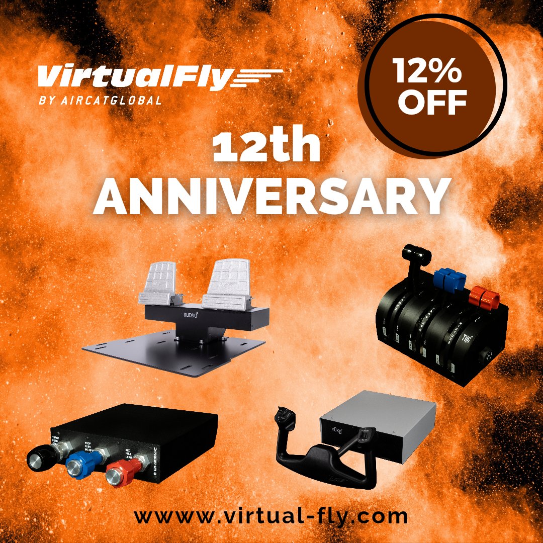 VirtualFlySim's tweet photo. We have something to announce to you!

VirtualFly celebrates 12 years!🎉
Twelve years of growth in flight simulation thanks to all our customers ✈️👨🏽‍✈️👩🏼‍✈️

💻 We want to celebrate it with you with a 12% discount on our website!

#flightsimulator #virtualfly #flightcontrols #pilot https://t.co/nZirRs99ES